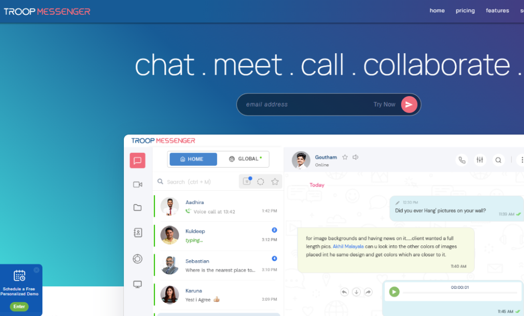 troop messenger - a real time communication tool between remote workers from a same company